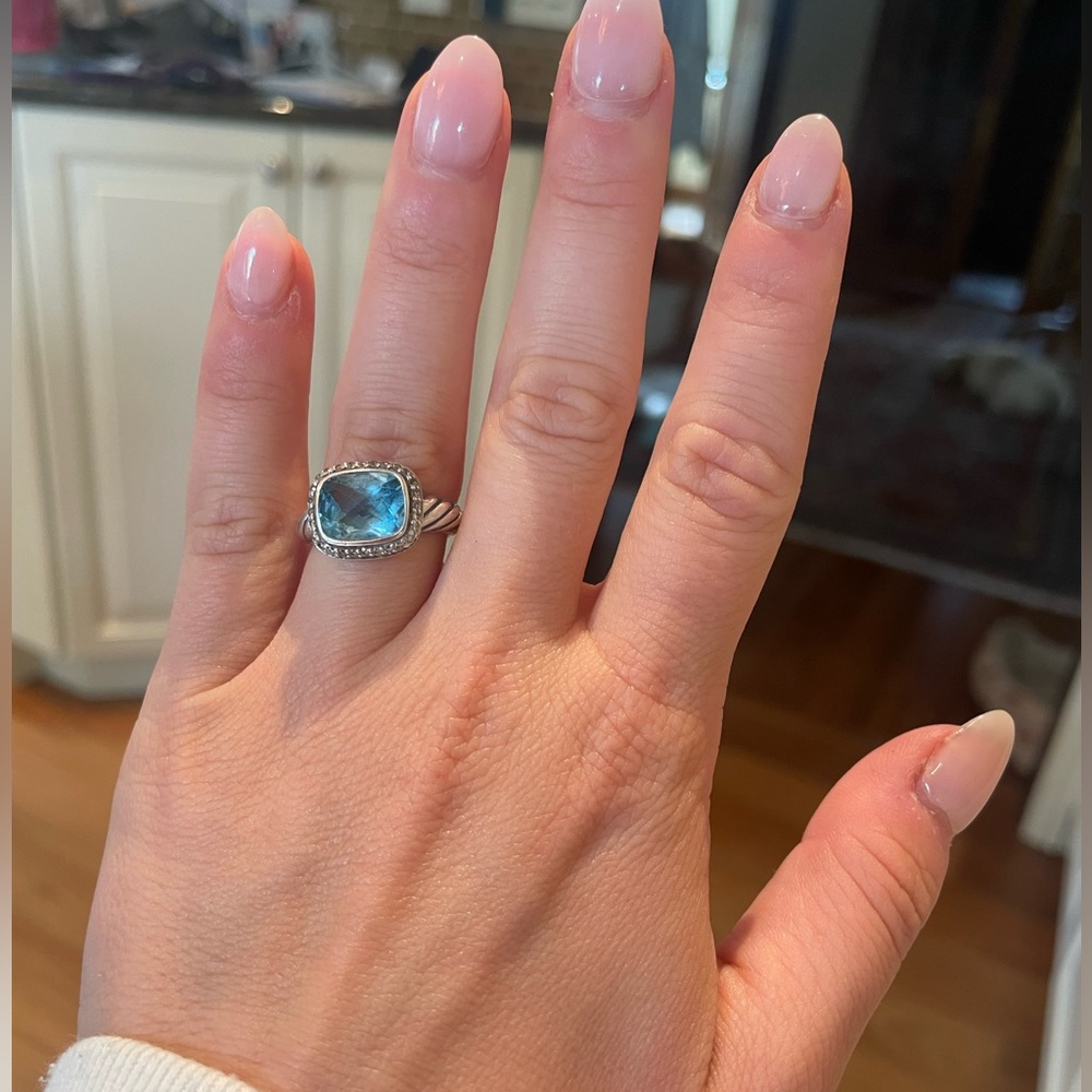 David Yurman Blue Topaz Pavé Diamond Ring. Size 6
